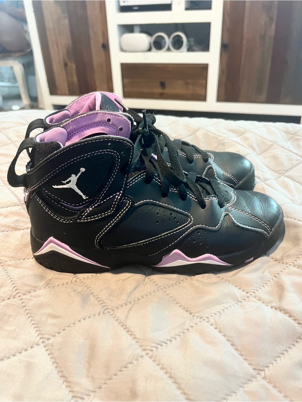 Air Jordan Kids' Black and Lavender High-Top Sneakers